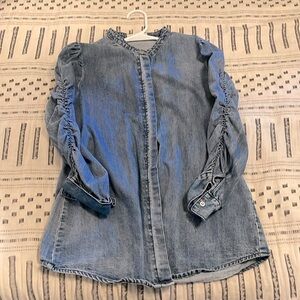 Denim shirt with cinched/puffed sleeves